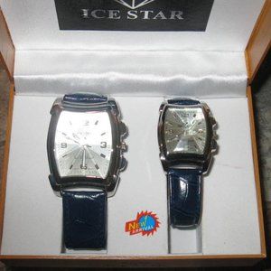 Watches Set Men Women Ice Star New Navy Blue Band (Set of 2)